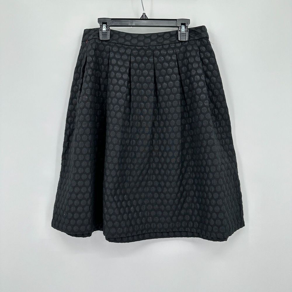 Elle A-Line Skirt 6 Black Embossed Polka Dot Pleated‎ Pockets Office Formal